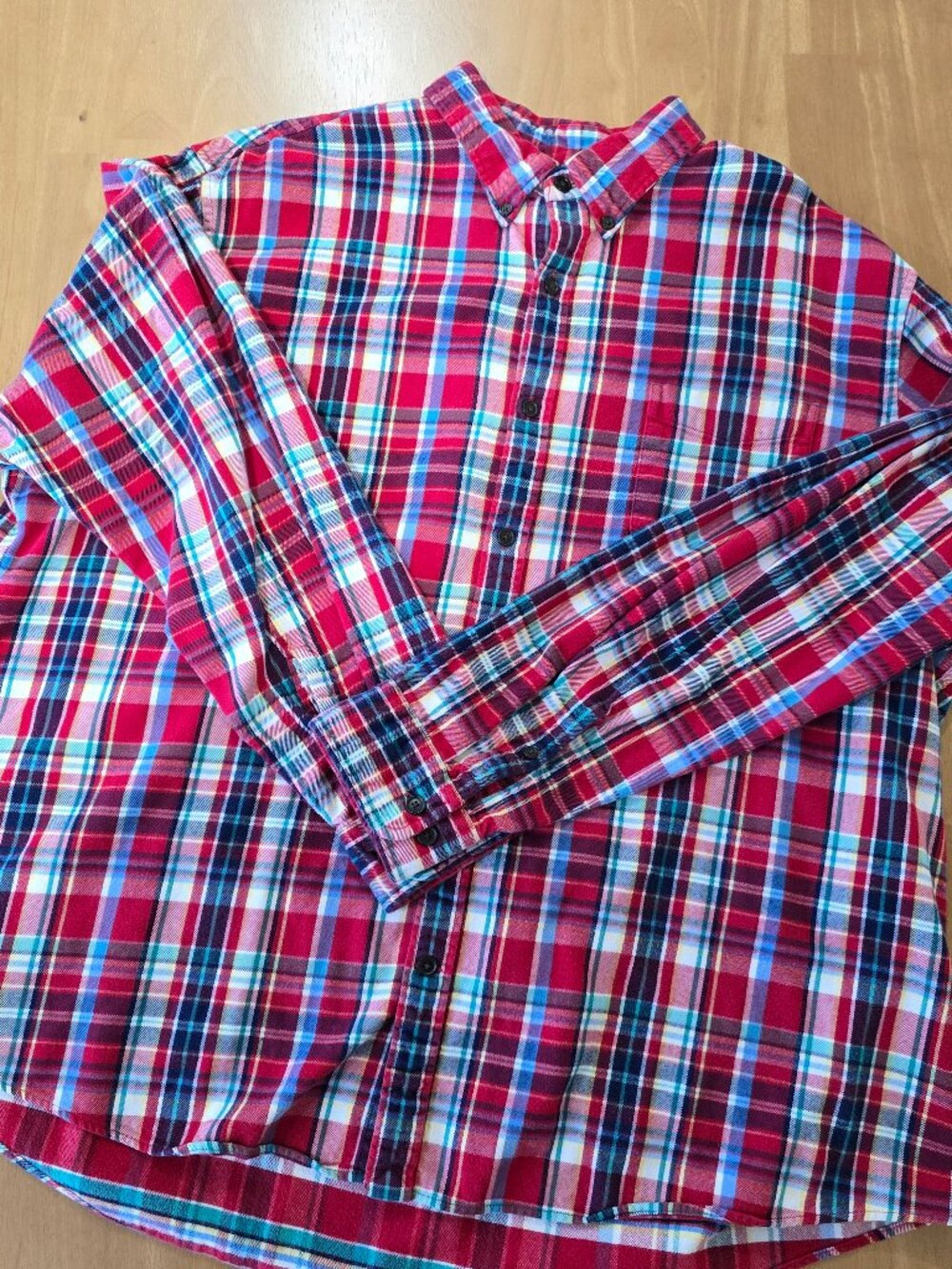 Lands' End Men's Long Sleeve Traditional Fit Flannel Shirt Red Blue Plaid Sz XXL